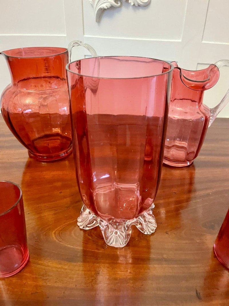 Antique Collection of Victorian Quality Cranberry Glass Items - Image 6